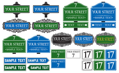 Big collection of road and street signs