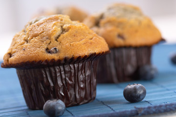 blueberry Muffin on a blue place mat