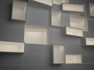 Abstract empty boxes in wall