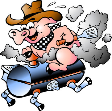 Pig riding on a BBQ barrel