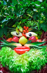 Human face of vegetables and fruits, in the manner of Arcimboldi