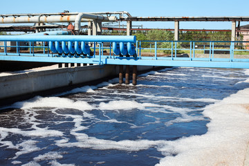 Water treatment plant with dirty sludge in sedimentation tank