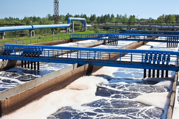 Water treatment plant with dirty sludge in sedimentation tank