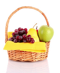 Basket with fruits isolated on white