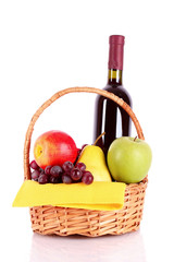 Wine and fruits isolated on white