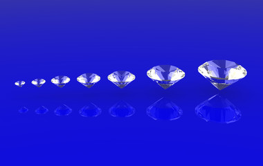 Seven size brilliant cut diamonds side perspective view