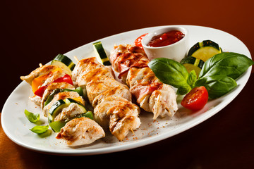 Grilled meat and vegetables