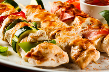 Grilled meat and vegetables