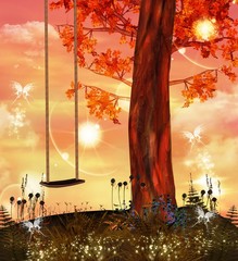 colloina al tramonto con altalena © EllerslieArt