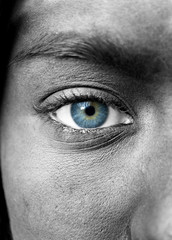 Beautiful blue woman eye with black makeup