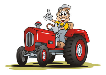 Farmer with Red Tractor © jokatoons