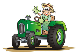 Farmer with Green Tractor © jokatoons
