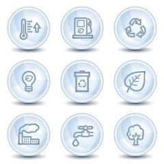 Ecology web icons set 1, light blue glossy circle buttons