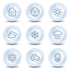 Ecology web icons set 2, light blue glossy circle buttons