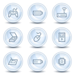Electronics web icons set 2, light blue glossy circle buttons