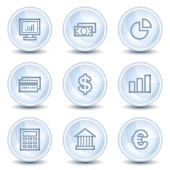 Finance web icons set 1, light blue glossy circle buttons