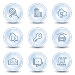 Real estate  web icons, light blue glossy circle buttons