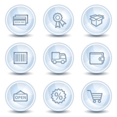 Shopping web icons set 2, light blue glossy circle buttons