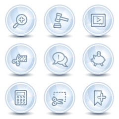 Shopping web icons set 3, light blue glossy circle buttons
