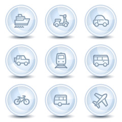 Transport web icons, light blue glossy circle buttons