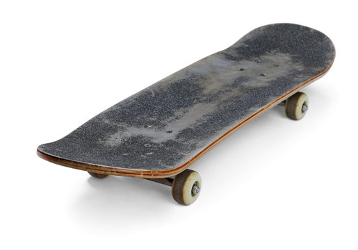 Old Used Skateboard Isolated On  White