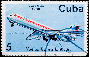 Postal stamp. Transatlantic flight, 1972