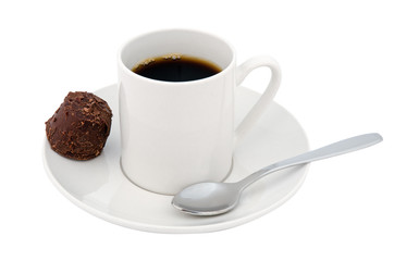 Coffee cup and chocolate sweet