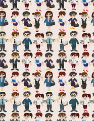 seamless cartoon office worker pattern.