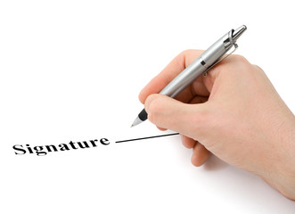 Hand with pen and contract