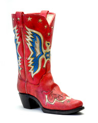 Red vintage cowboy boot on white set