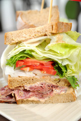 Closeup of sandwich with salami and tomato