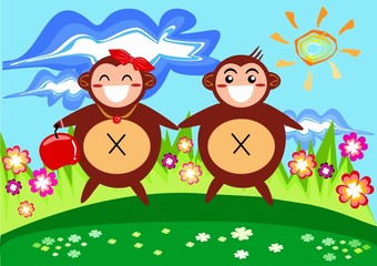 Obraz na płótnie Canvas Monkey Couple in Spring
