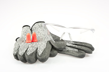 Arbeitshandschuhe, Geh&ouml;rschutz und Sicherheitsbrille