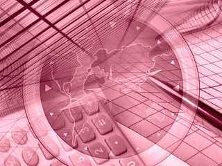 Graph, ruler, pen and calculator, in reds