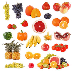 Set of fruits and vegetable on white background
