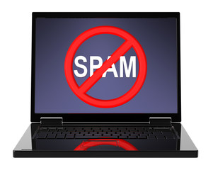 No spam sign on laptop screen.
