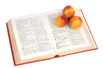 peaches and book