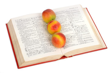 peaches and book