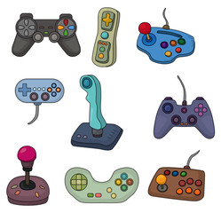 cartoon game joystick icon set. © notkoo2008