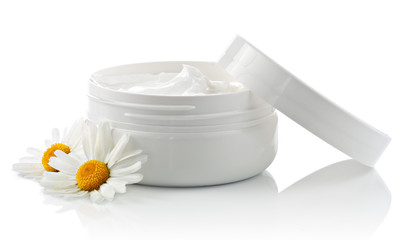 Cosmetic face cream container with chamomile
