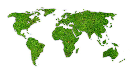 green map of the world with moss texture