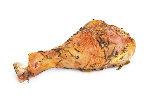 roasted turkey leg isolated on white.