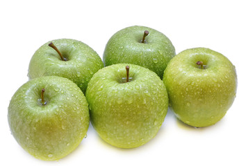 Grupo de manzanas verdes.