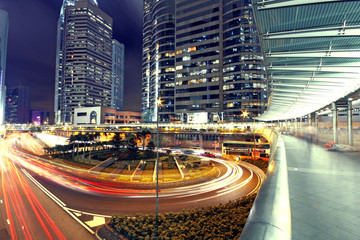 Modern Urban City with Freeway Traffic at Night, hong kong - 33039139