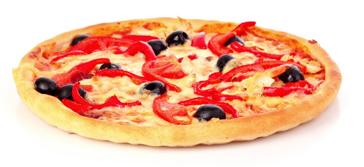 Pizza with olives isolated on white