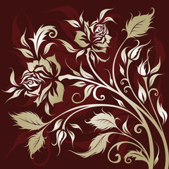 Vintage floral card with gold roses