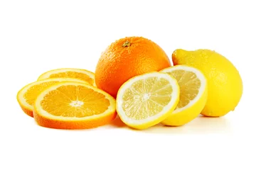 Cercles muraux Tranches de fruits Orange et citron avec des tranches