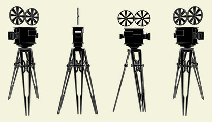 Antique Movie Stand Camera Vector 02