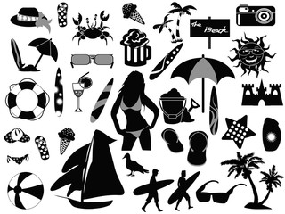 beach icons on white background