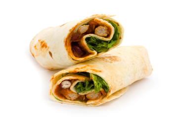 BBQ chicken wrap over white